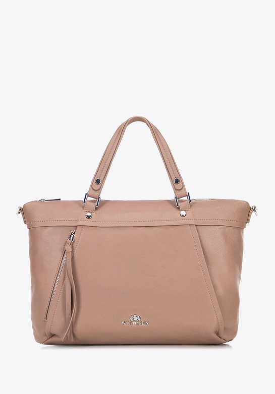Damska torba na laptopa 15" ze skóry z chwostem beżowa