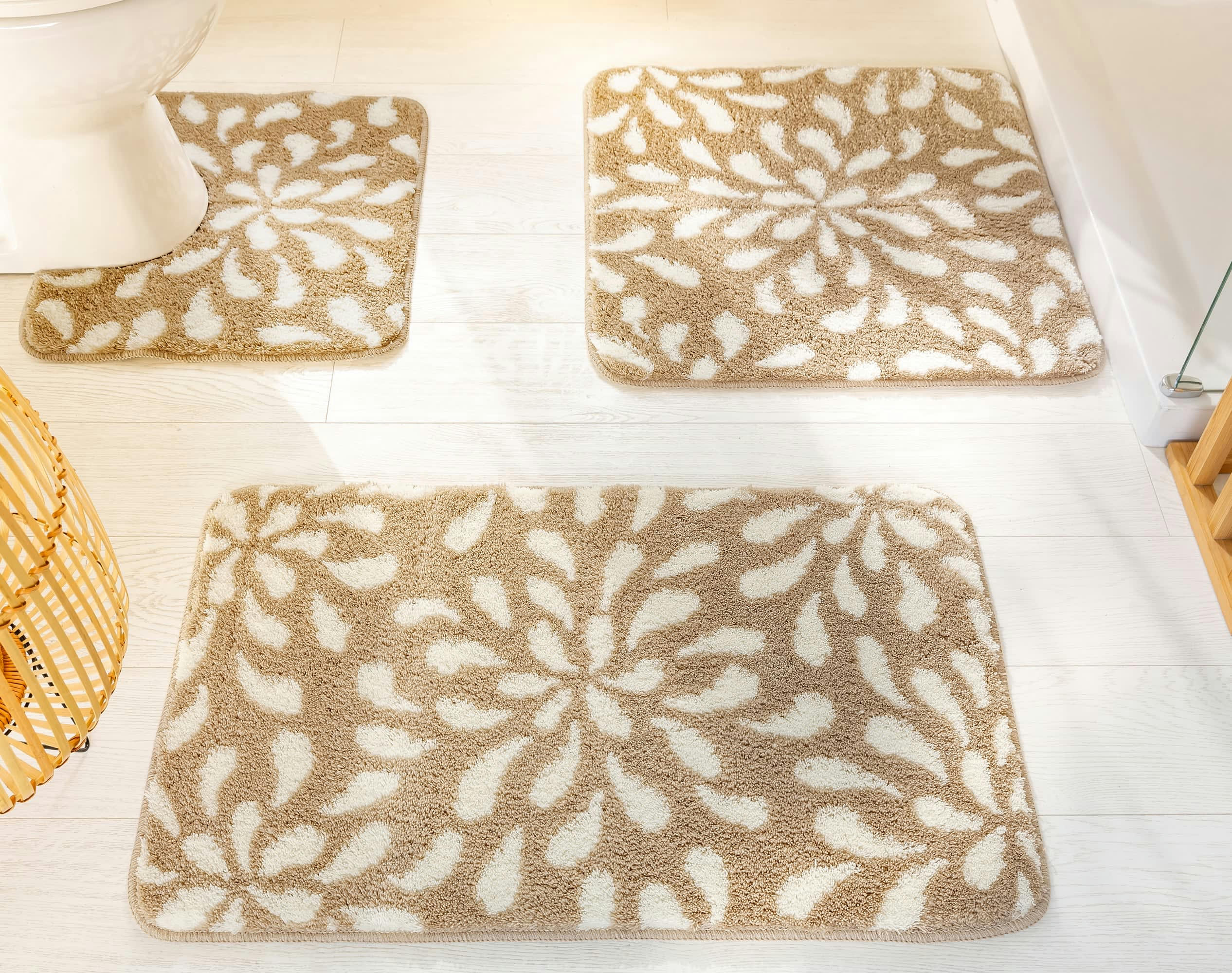 PETALES - Tapis de bain beige 100x60 en polyester