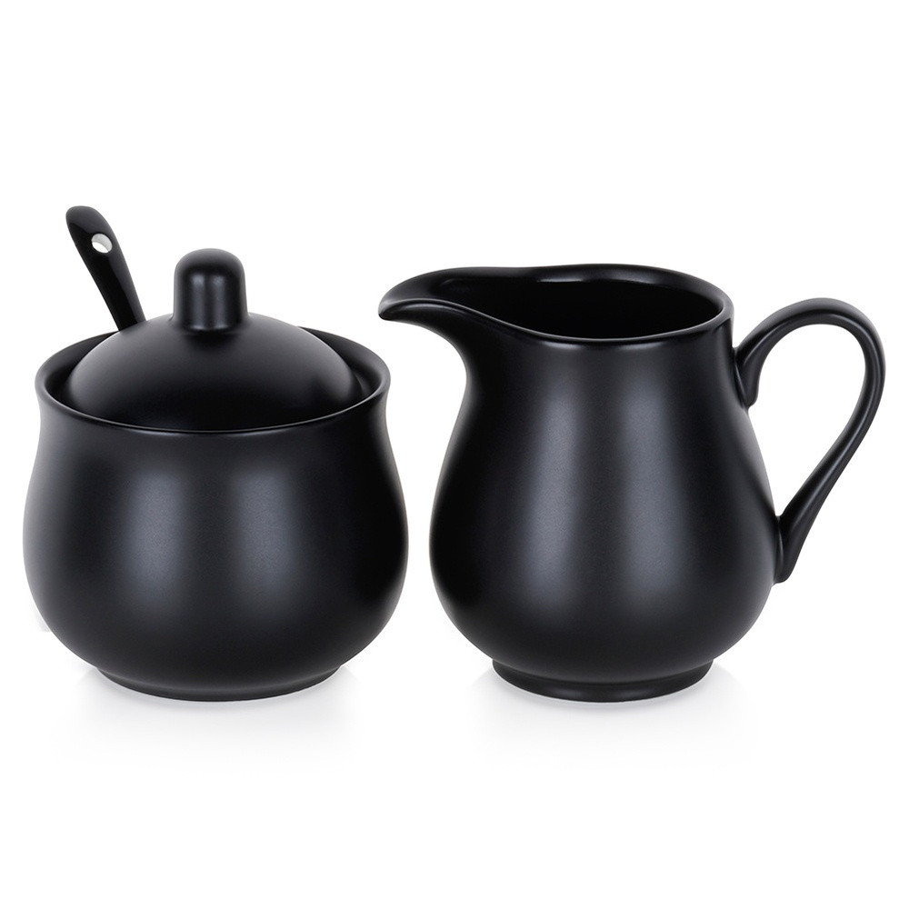 Cukierniczka i mlecznik porcelanowe czarne 3el.