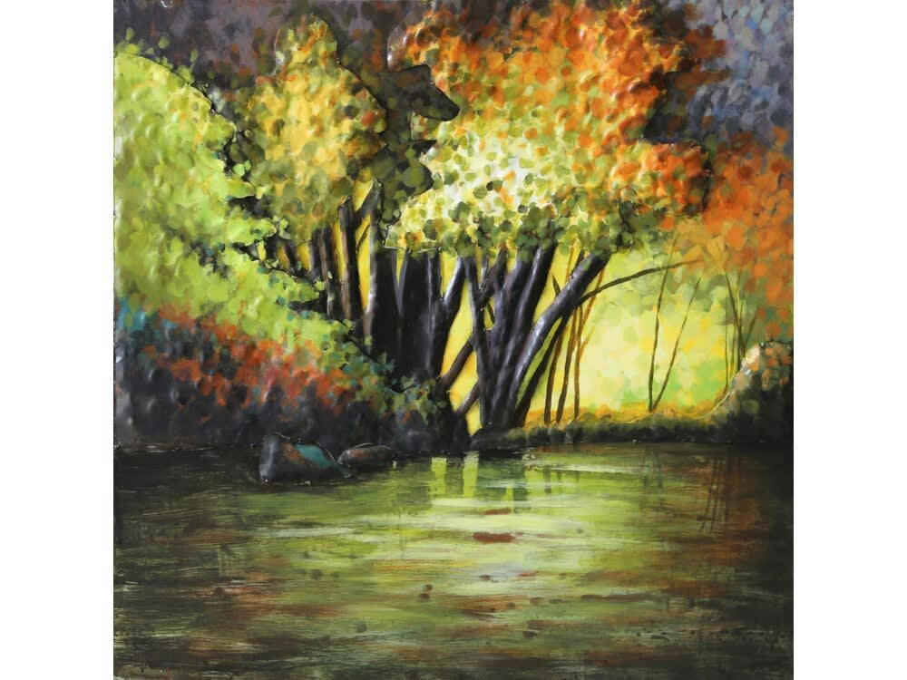 MÉTAL BRASS - Tableau relief en métal sous bois 80x80