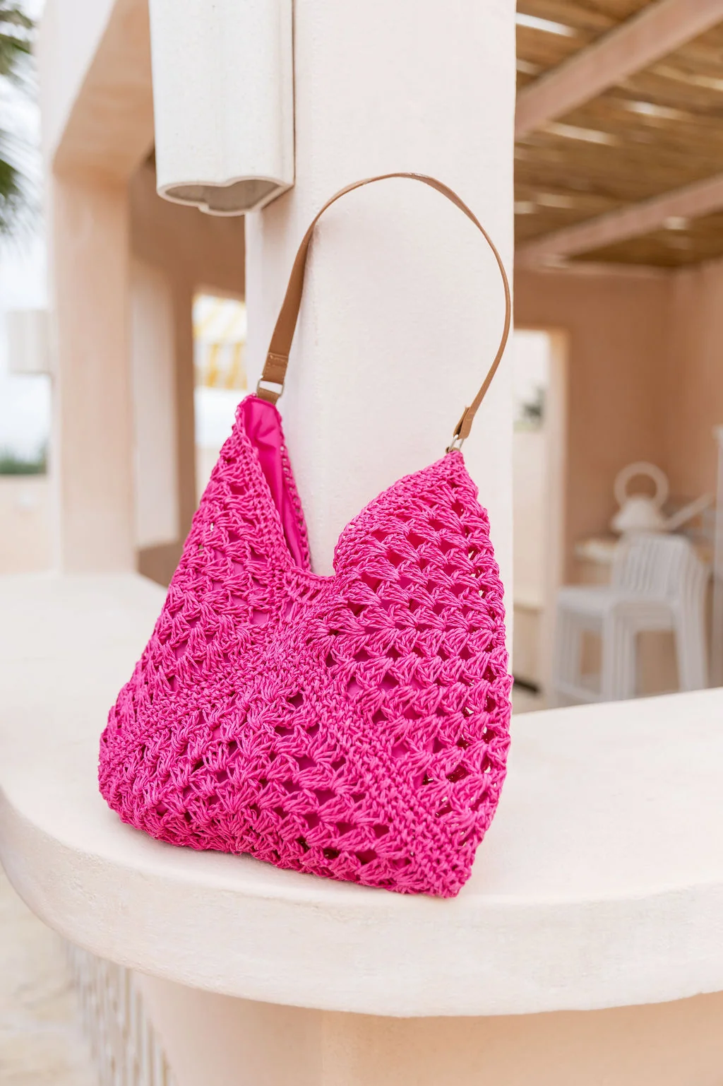Raffia Tote Bag in Pink
