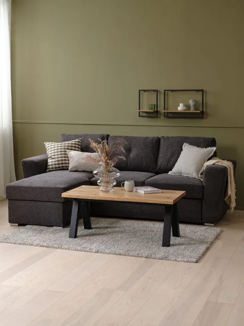 Sovesofa chaiselong VEJLBY mørkegråt stof