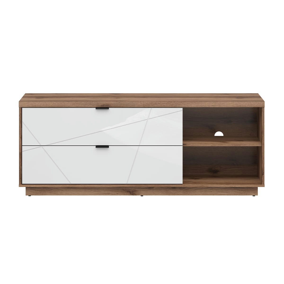 - Meuble tv 2 tiroirs 2 niches 156 cm blanc et naturel