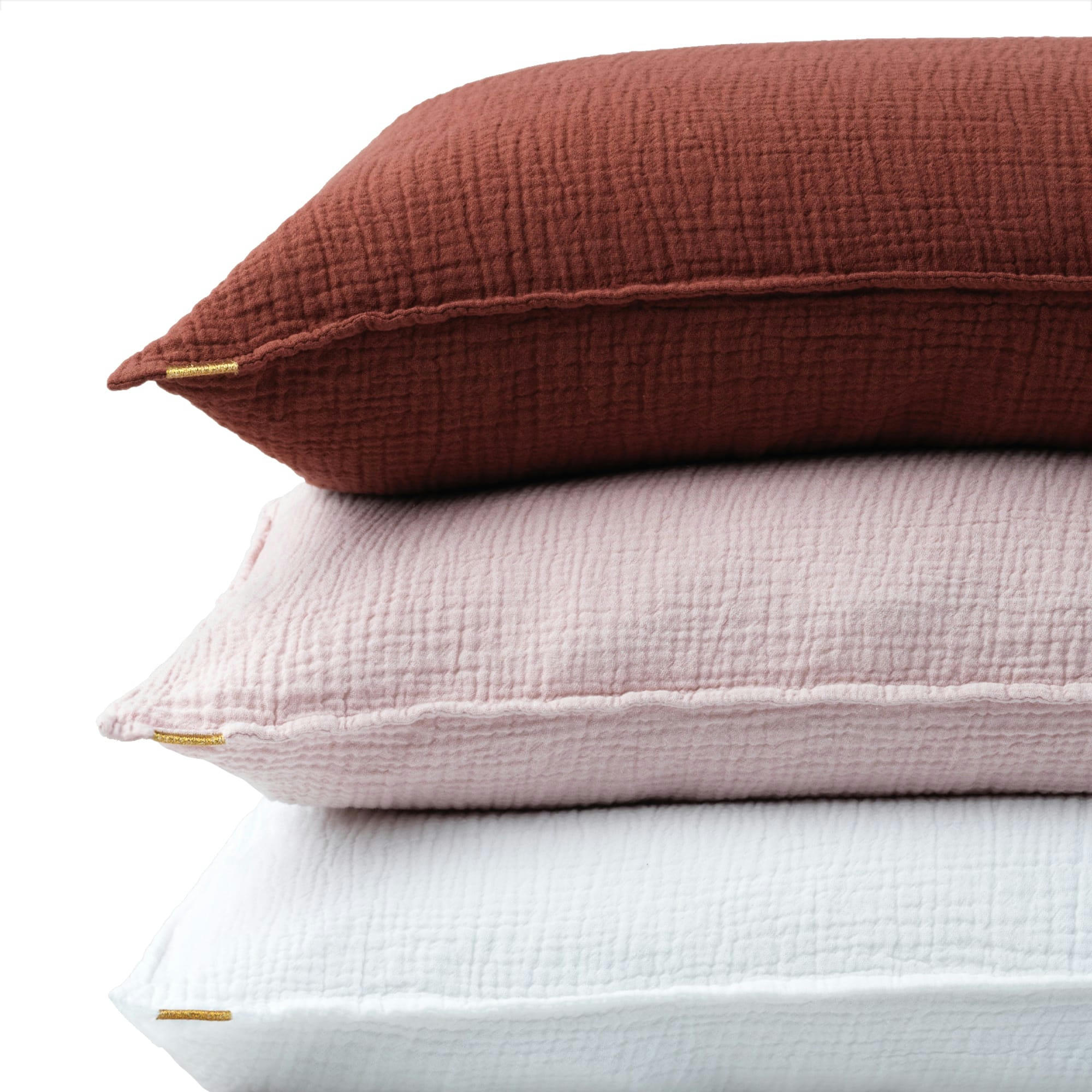 - Taie d'oreiller en double gaze de coton rose délicat 65x65 cm