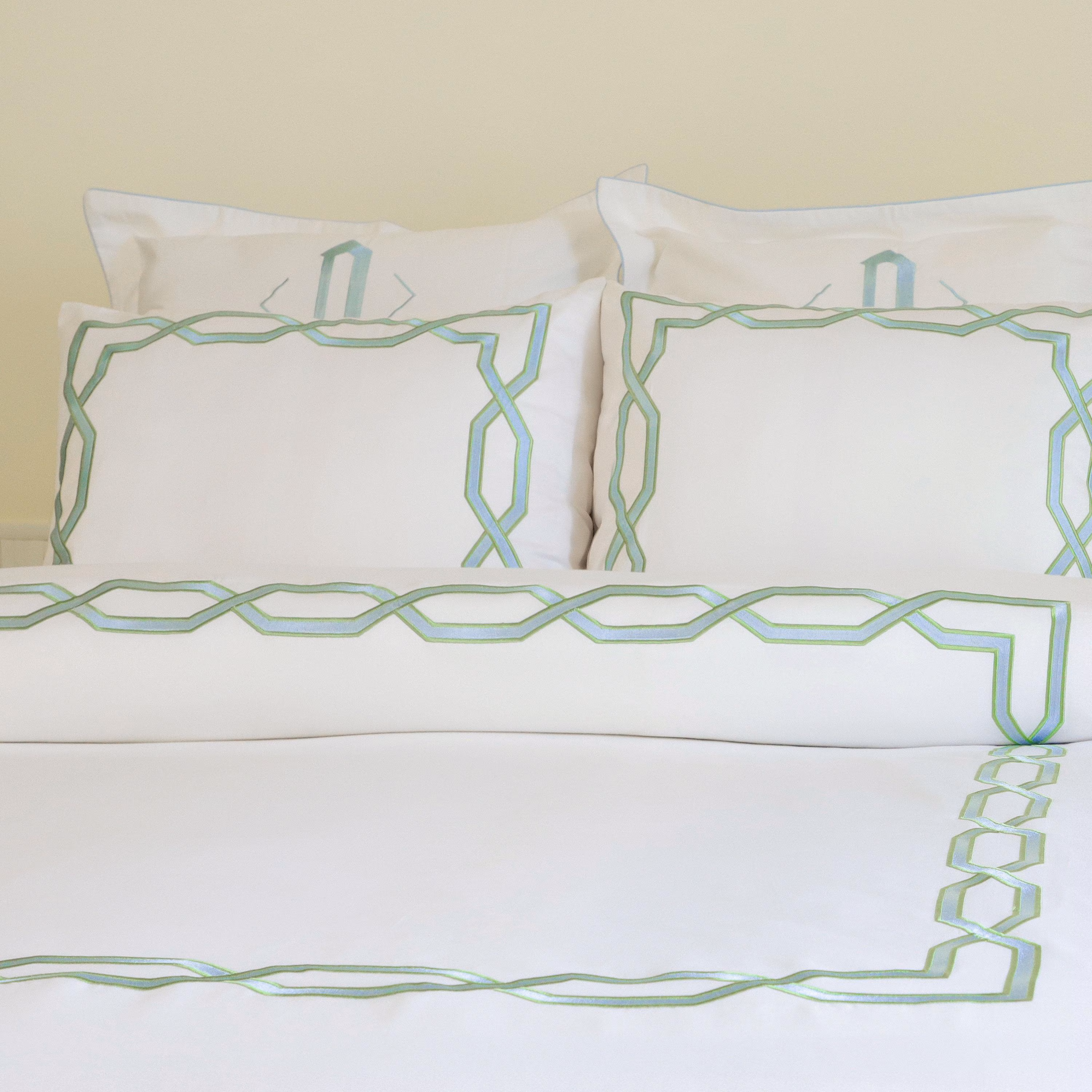 Embroidered White Cotton Duvet Cover Set – 400TC Hotel Quality Trellis Bedding | Custom Duvet Cover in US, UK, EU Sizes, Azo Free Fabric