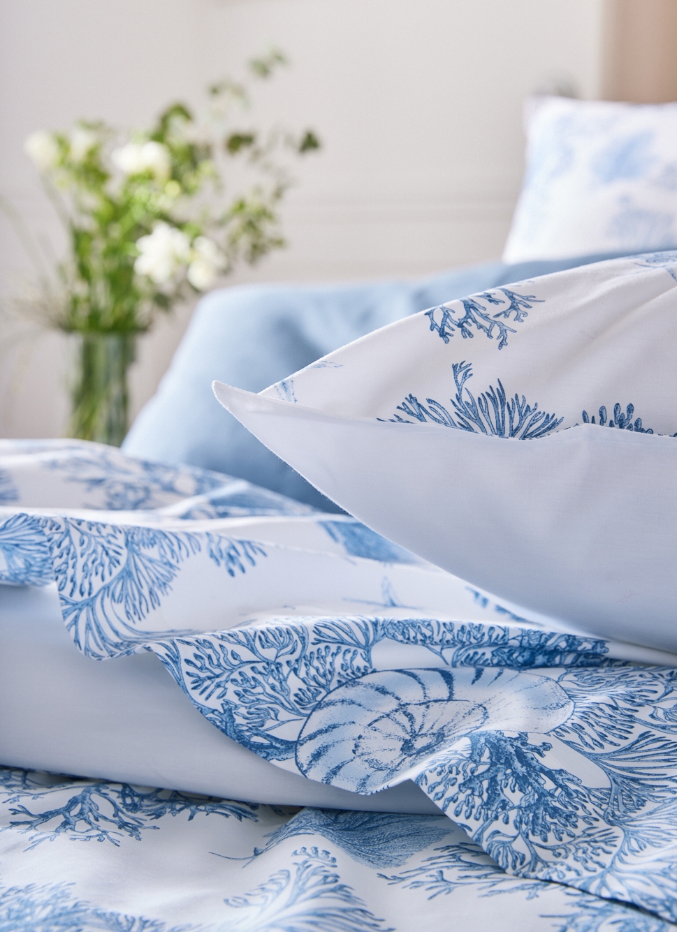 SET DE 2 TAIES D'OREILLER PERCALE DE COTON BLEU