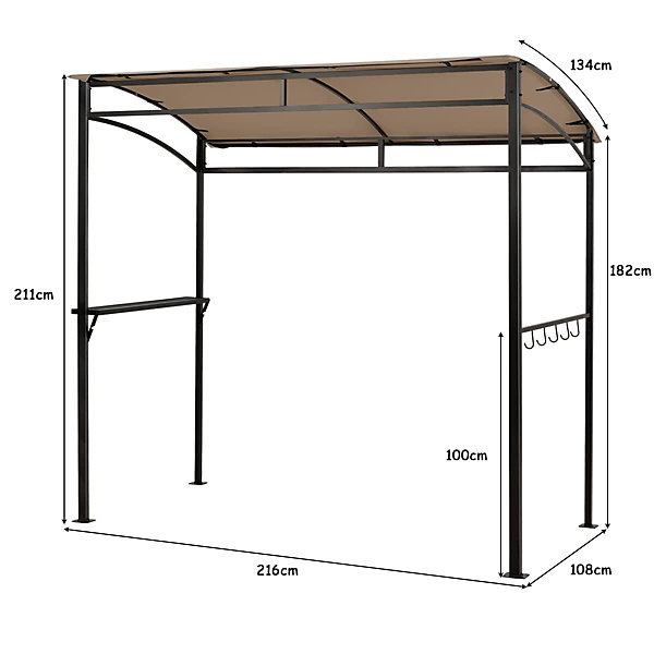 Abri Barbecue Extérieur Tonnelle Barbecue Extérieur Etagère Latérale Auvent Jardin Crochets pour Ustensiles 213 x 137 x 213CM