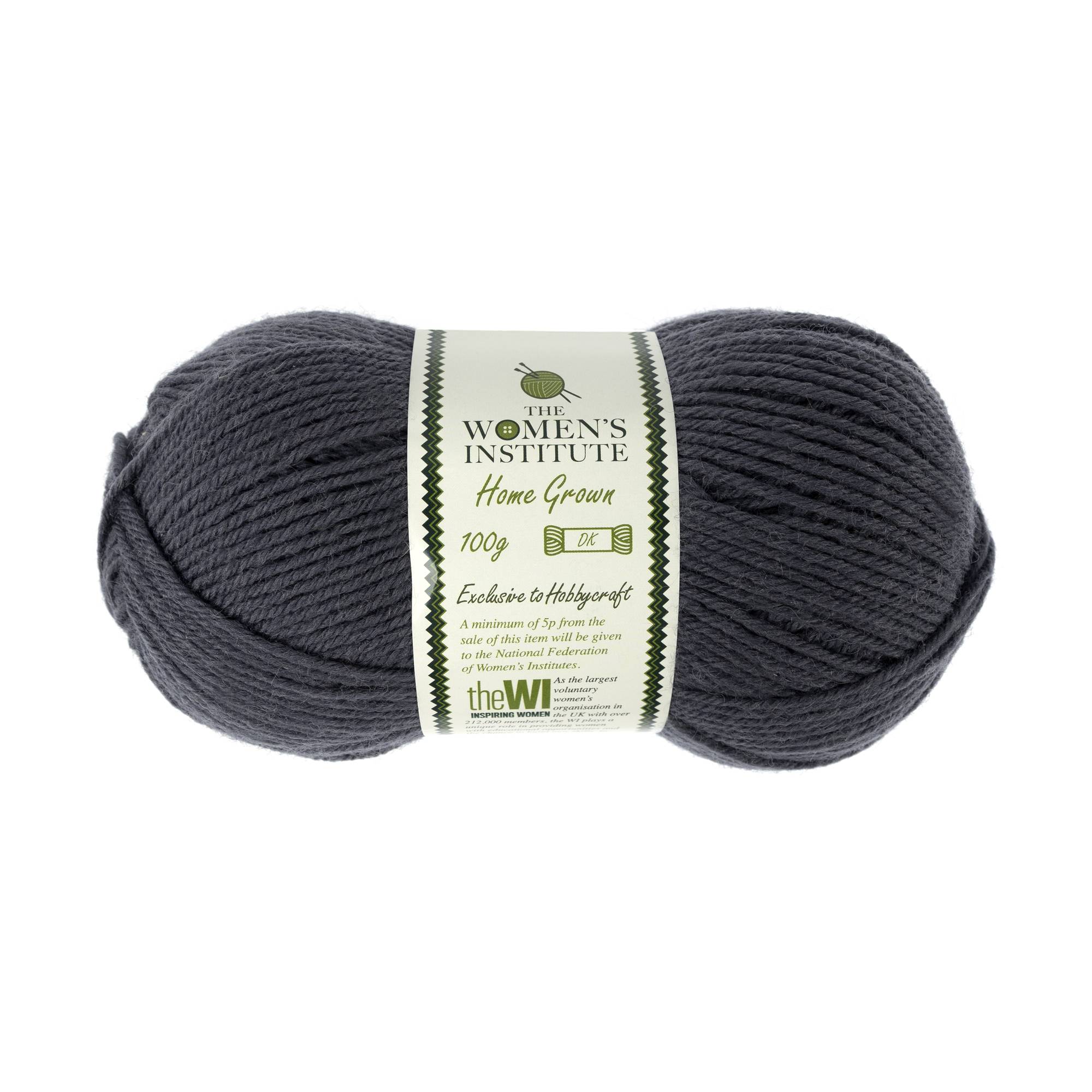 Women's Institute Dark Grey Home Grown DK Yarn 100g