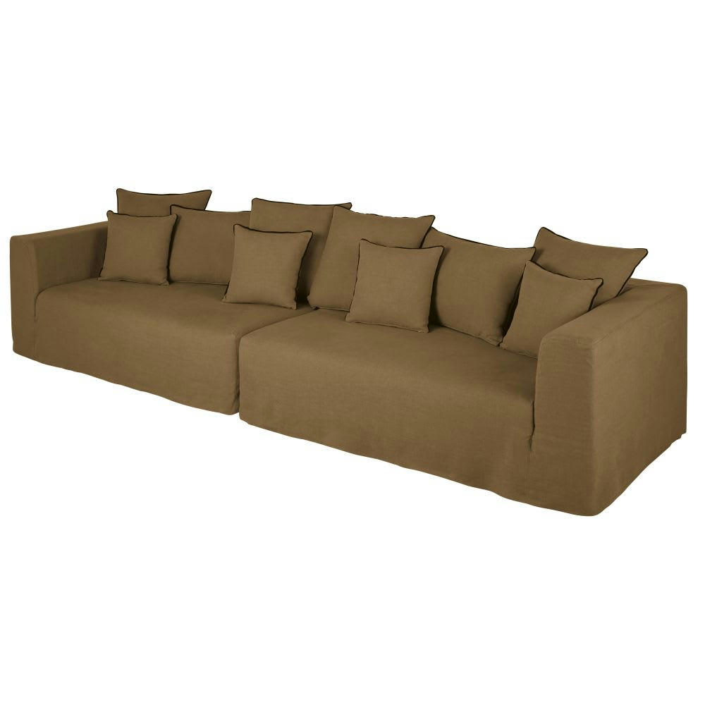 Gipsy - Canapé 4/5 places en lin marron havane