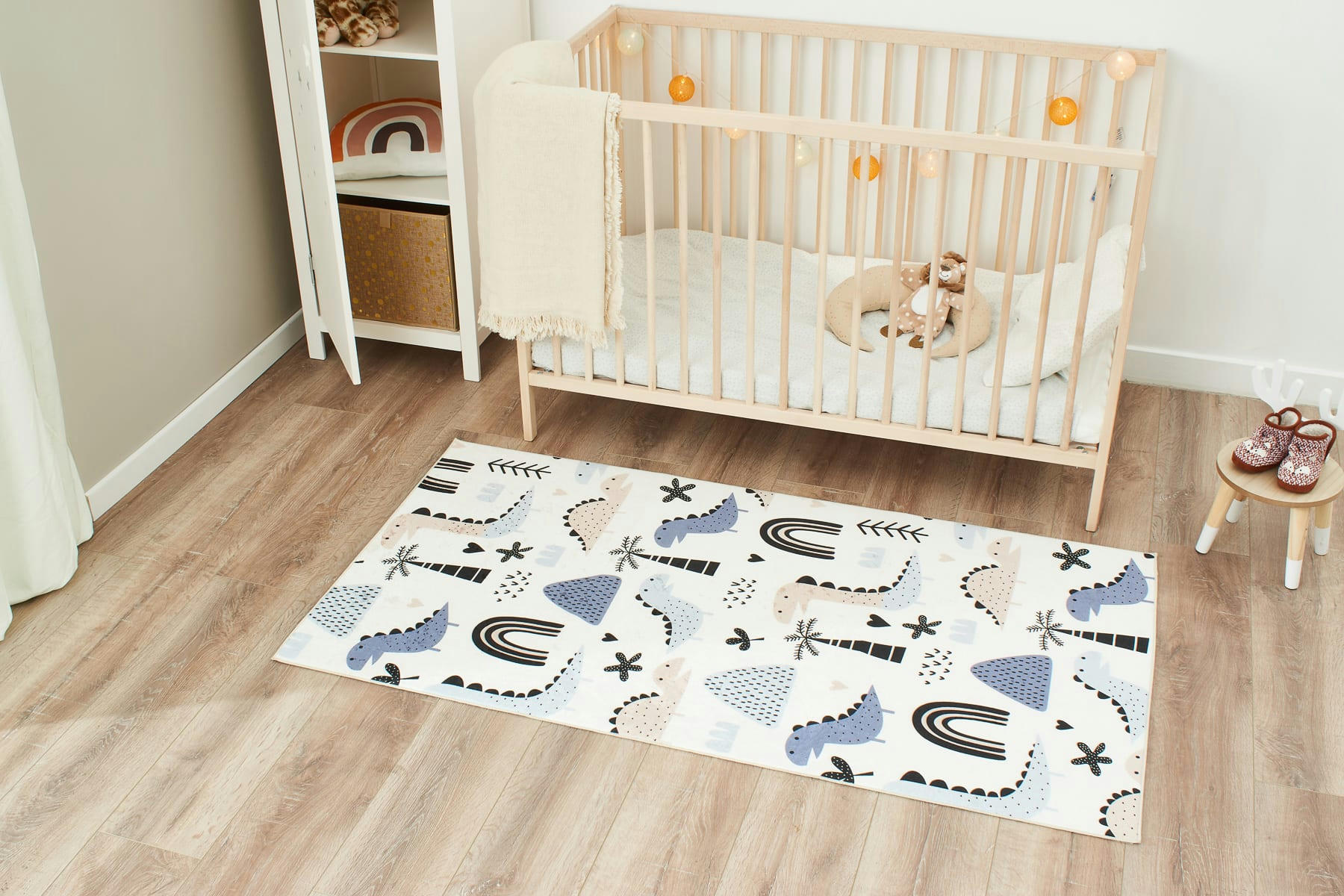 HAPPY - Tapis enfant dinosaures et plantes préhistoriques 80x150