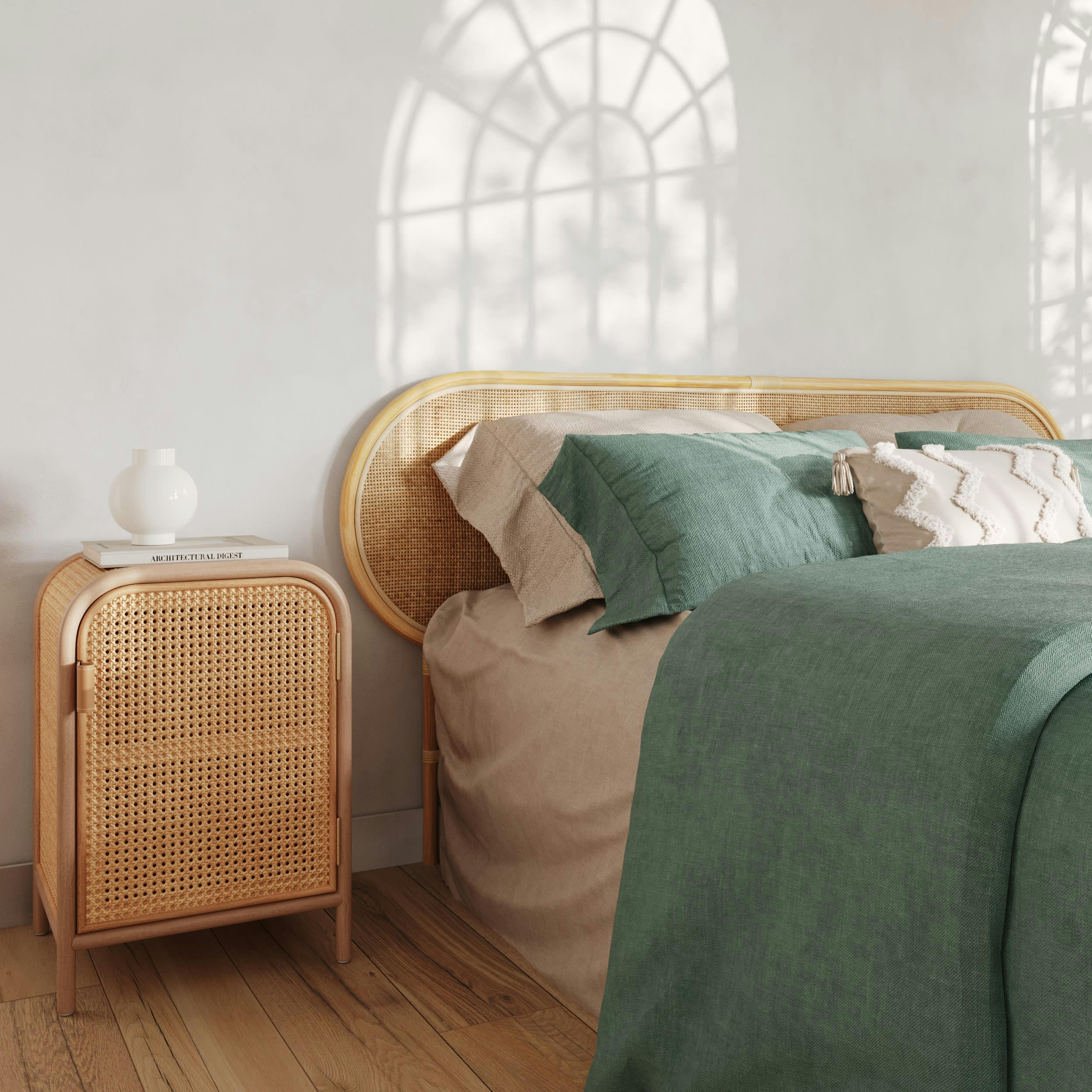 ALATA - Table de chevet en rotin, 1 porte