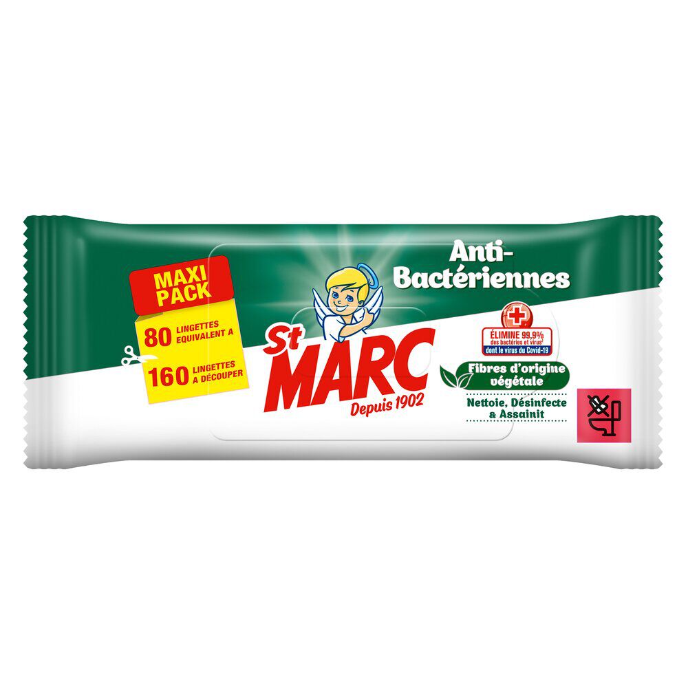 Lingette nettoyante désinfectante anti-bactérienne St Marc x80