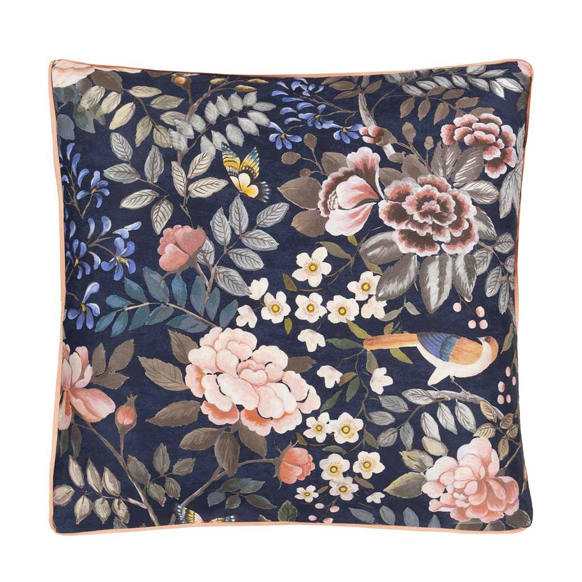 PORCELAIN DE CHINE - Taie d'oreiller imprimée en satin de coton bleu 65x65