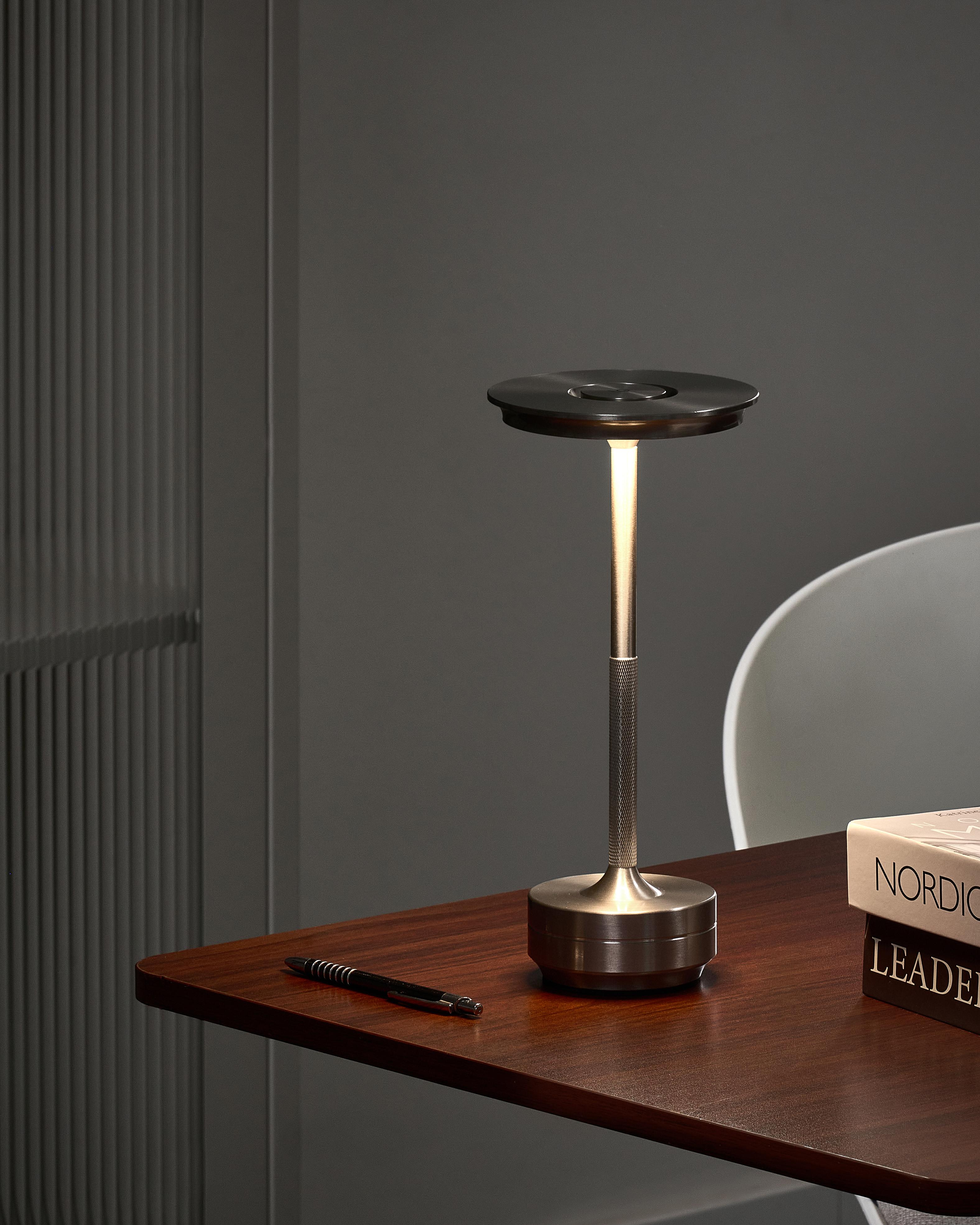 Wireless LED Table Lamp MAGO with Dimmer Metal Silver