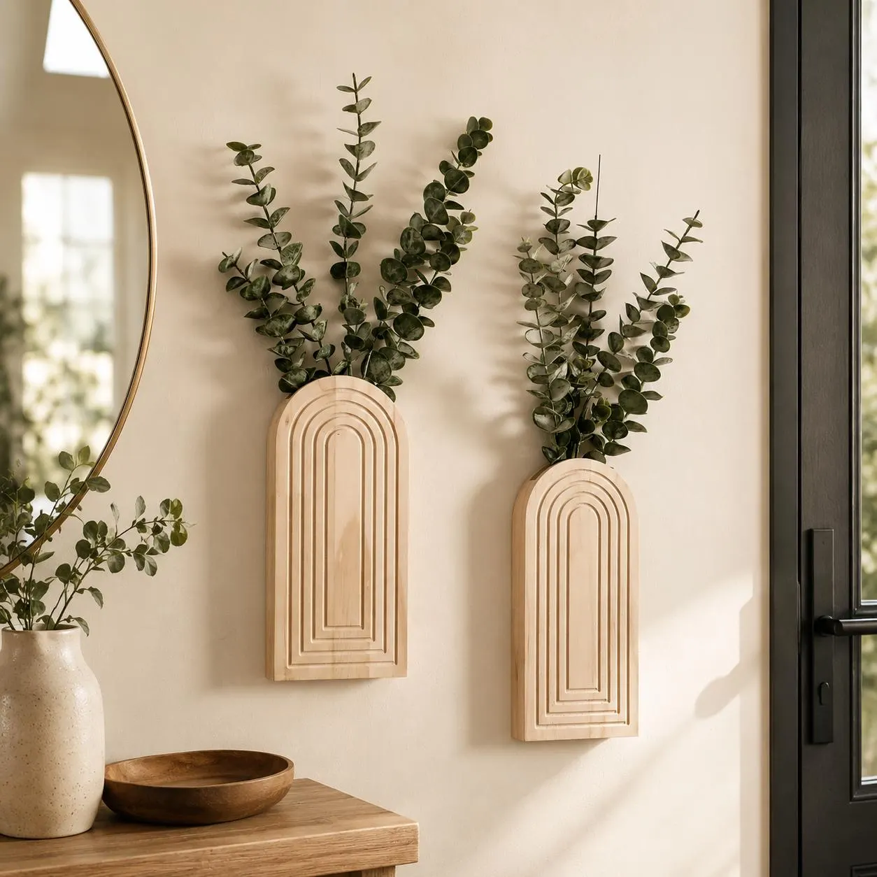 Boho Wooden Wall Vase, Arched Wall Mounted Planter, Wooden Wall Decor, Hanging Flower Vase, Rustic Farmhouse Decor, Gift for Home
