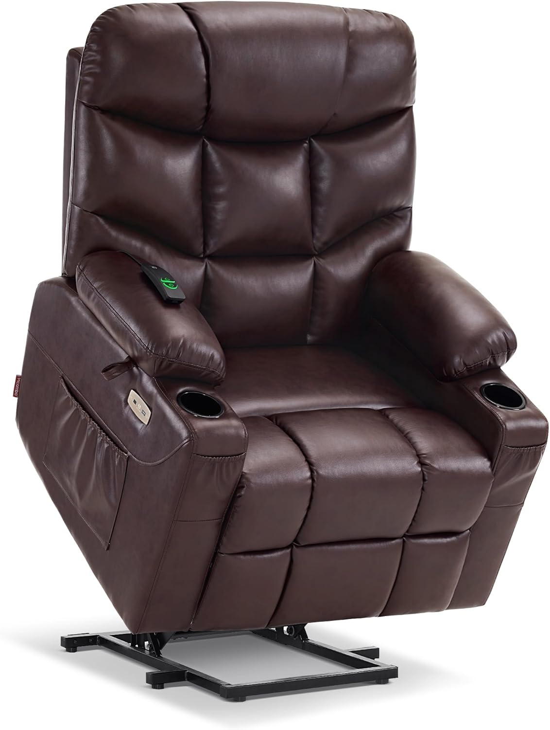 MCombo Power Lift Recliner Chair with Extended Footrest for Elderly People, Faux Leather 7287 (Dark Brown, Medium)