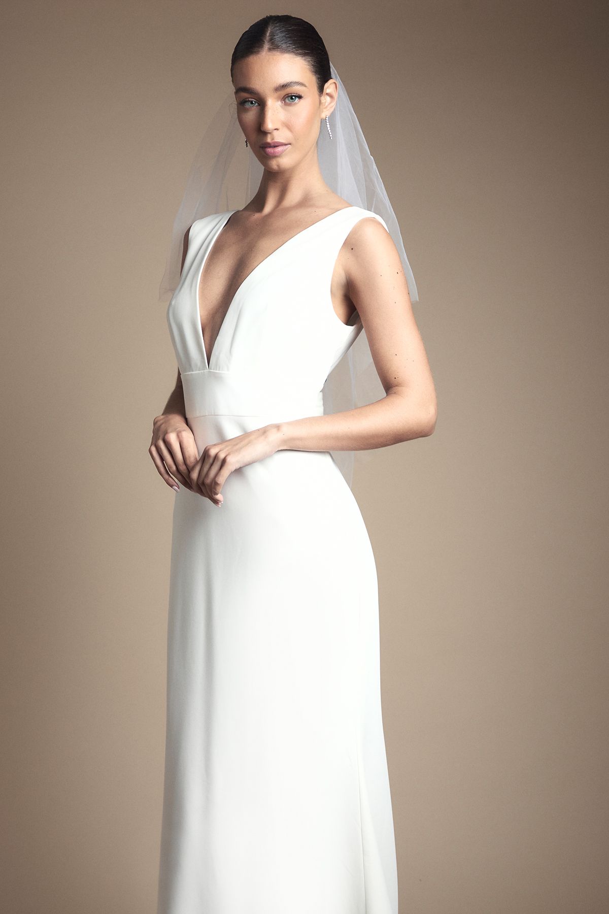 Coast Coast Honoured Premium Crepe Plunge Neck Fishtail Wedding Dress