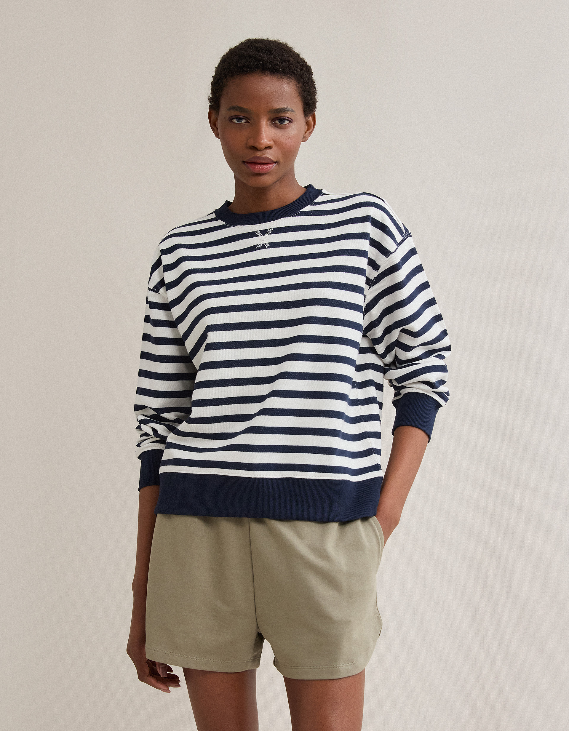 Sweatshirt Riscas, Mulher, Azul Escuro