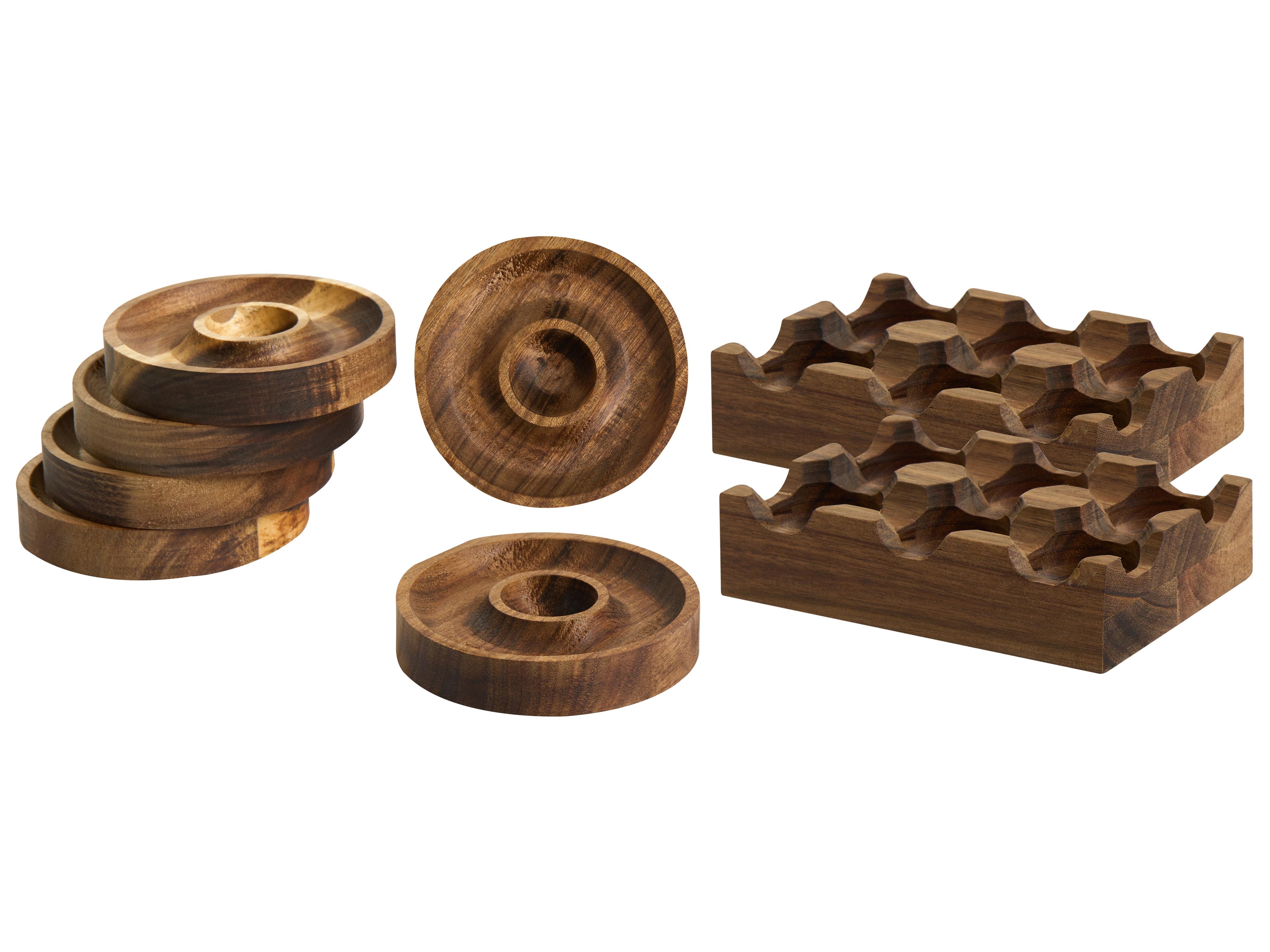 8 Piece Egg Cup & Holder Set FOURNIL Acacia Wood Brown
