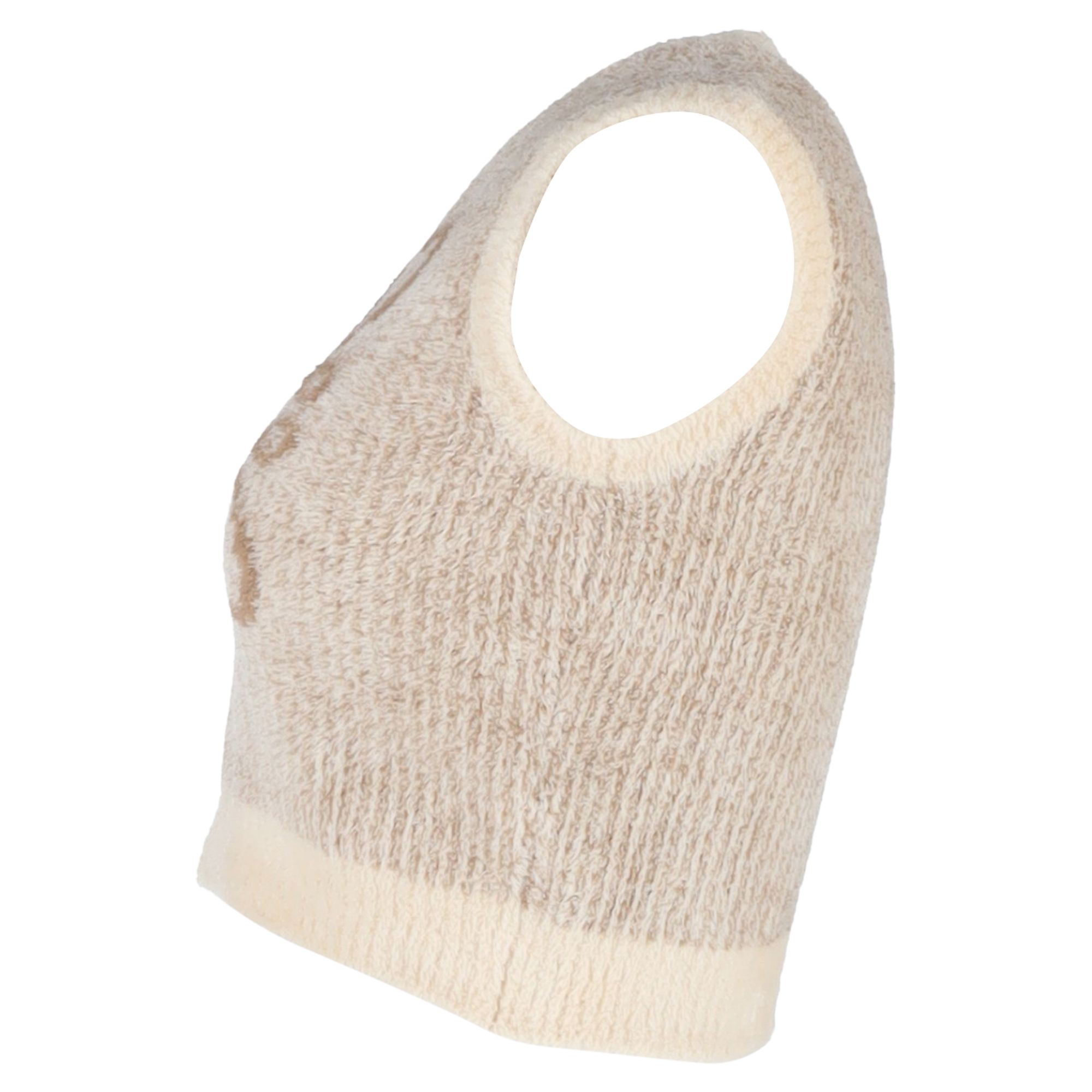 LOEWE Preloved Anagram Sleeveless Crop Sweater in Ecru Cotton