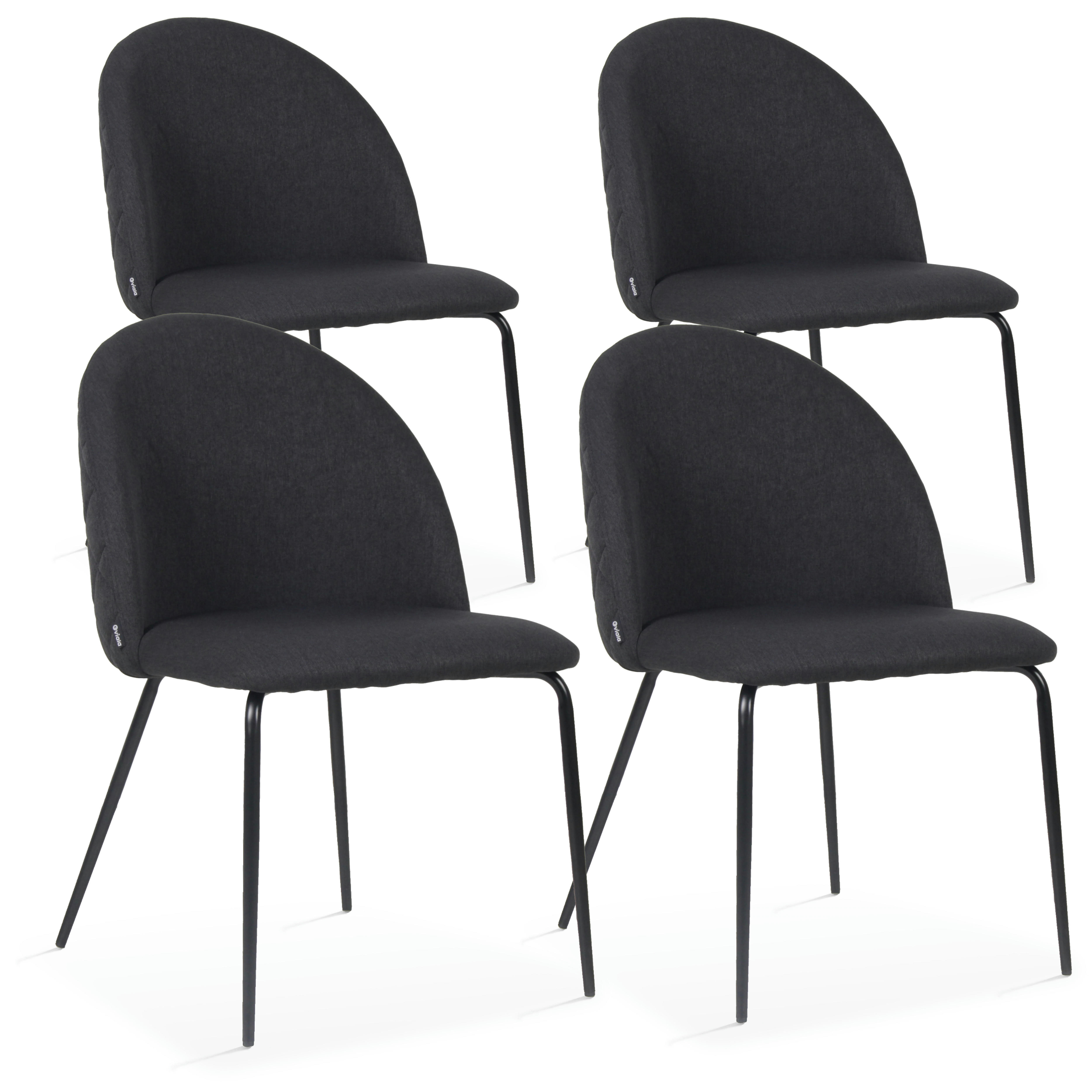 CHESTER - Lot de 4 chaises en tissu noir