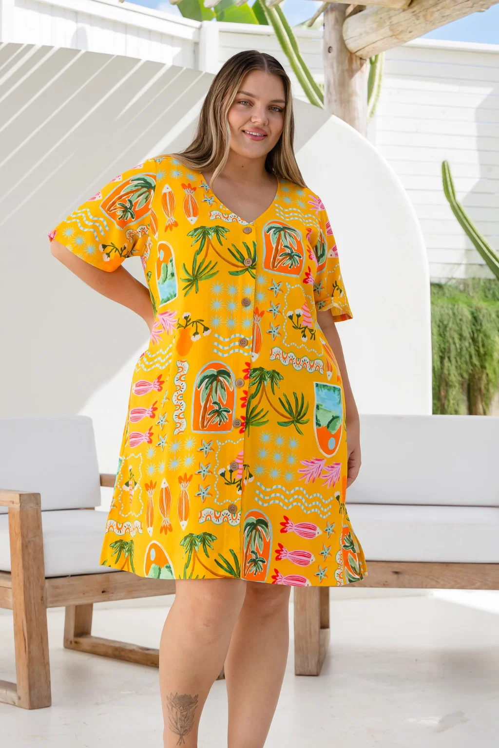 Jada Linen Blend Dress in Star Fish Fiesta