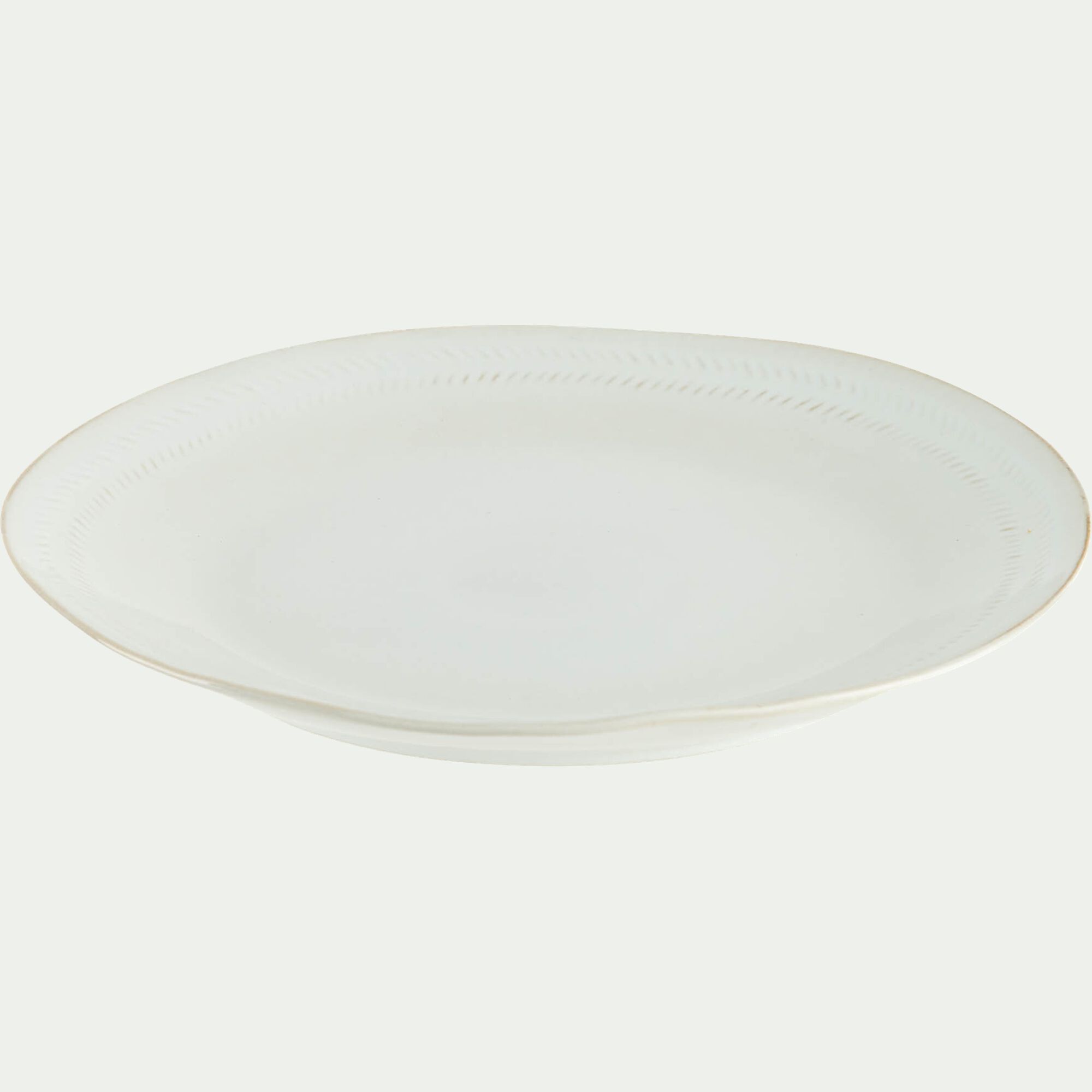 SPIGA - Assiette plate en grès avec liseré beige D28cm - blanc ventoux