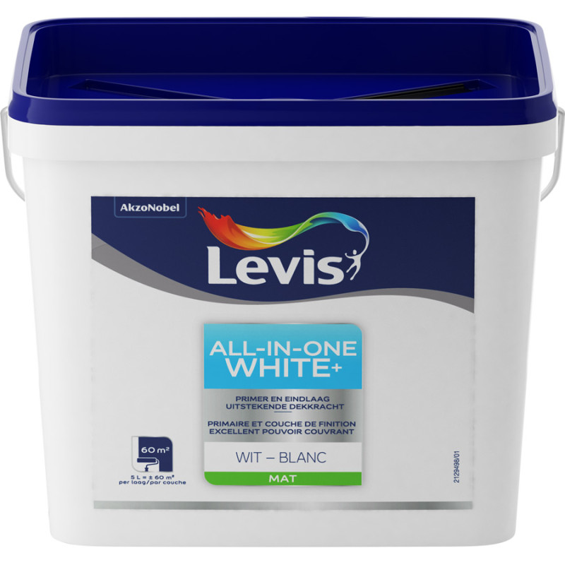 Peinture All-In-One White   pour murs et plafonds blanche mate 5 L LEVIS