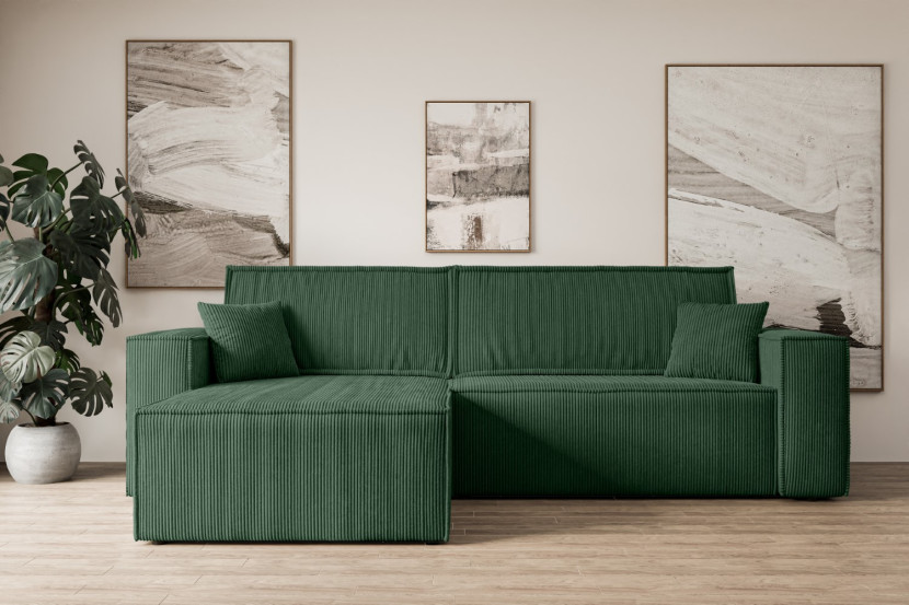 Narożnik z funkcją spania i pojemnikiem CELTIC-XL - 277x143x83cm Zielony