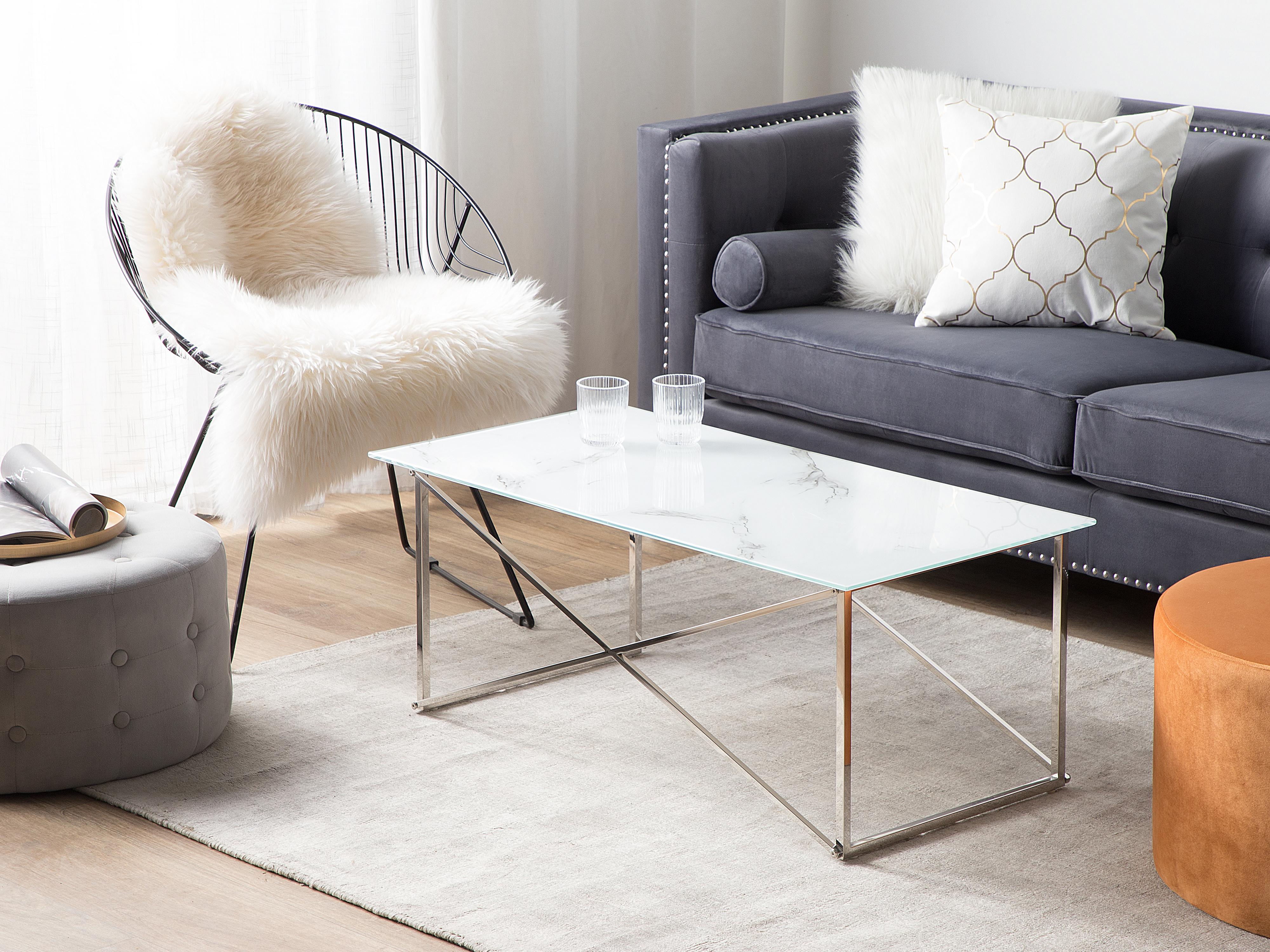 Coffee Table EMPORIA Tempered Glass Marble/ Silver