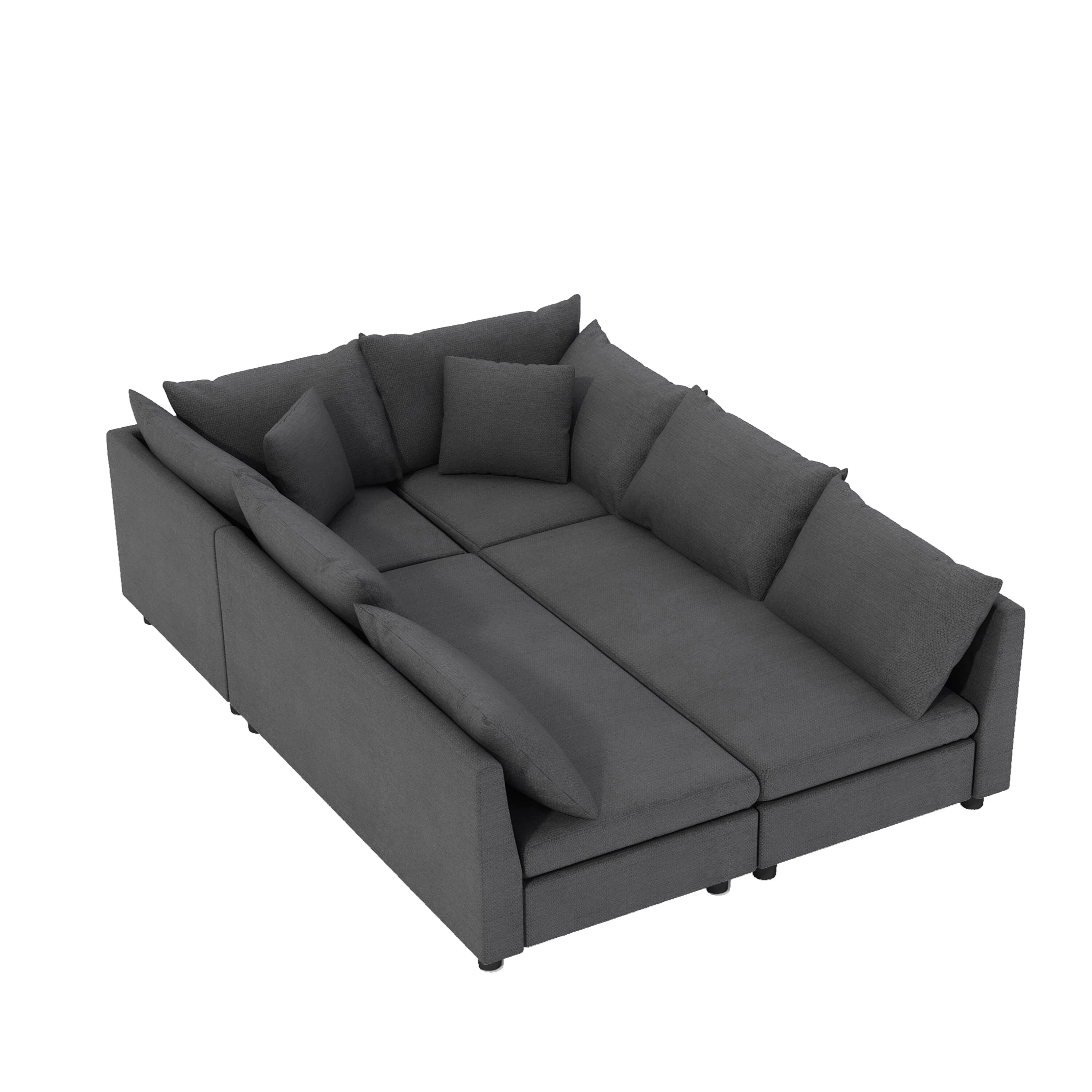 Modern Modular Sofa with Chenille Upholstery and Wood Frame and Hybrid Cushions for Living Room or Guest Room