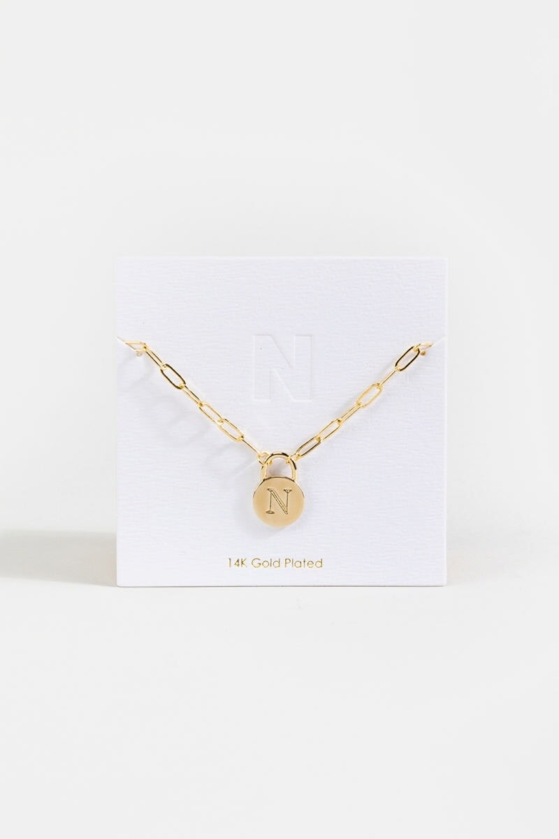 Initial Curb Chain Pendant Necklace Gold