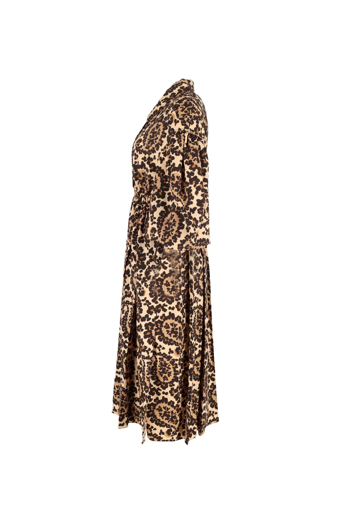 Fendi Preloved Leopard-Print V-Neck Midi Dress in Brown Polyester
