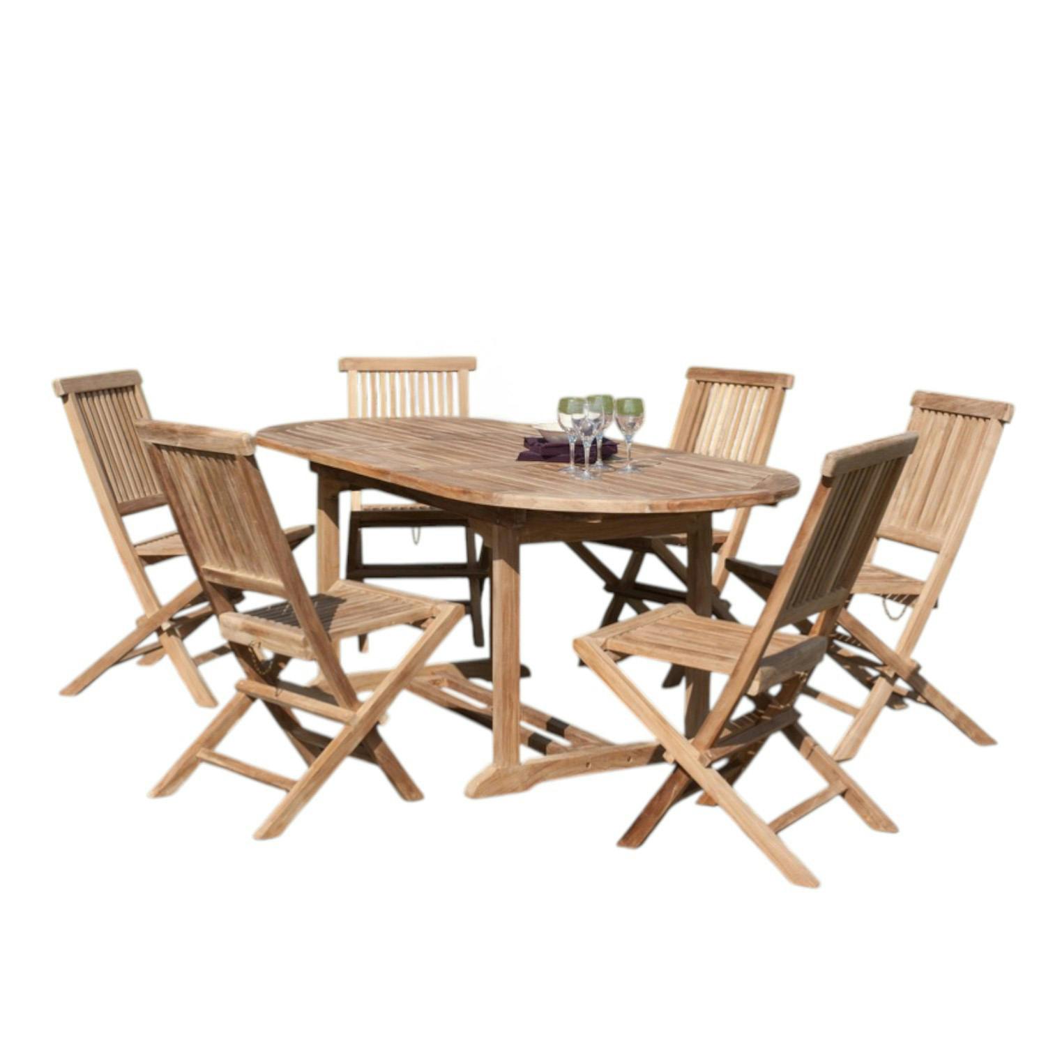 Salon de jardin Teck table ovale 150/200cm 6 chaises SUMMER