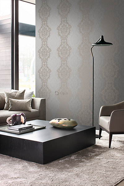 Origin Wallcoverings papier peint ornement taupe et bronze brillant 53 cm x 10.05 m