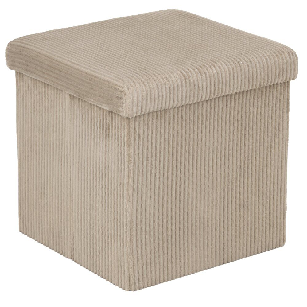 Pouf coffre Clara carré velours côtelé beige 38x38xH38cm