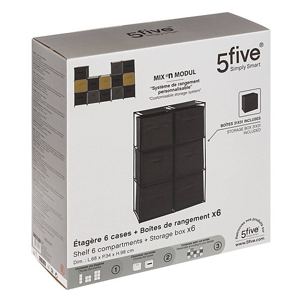 Etagère 6 cases avec 6 boîtes de rangement Mix N' Modul noir - Noir- 5five