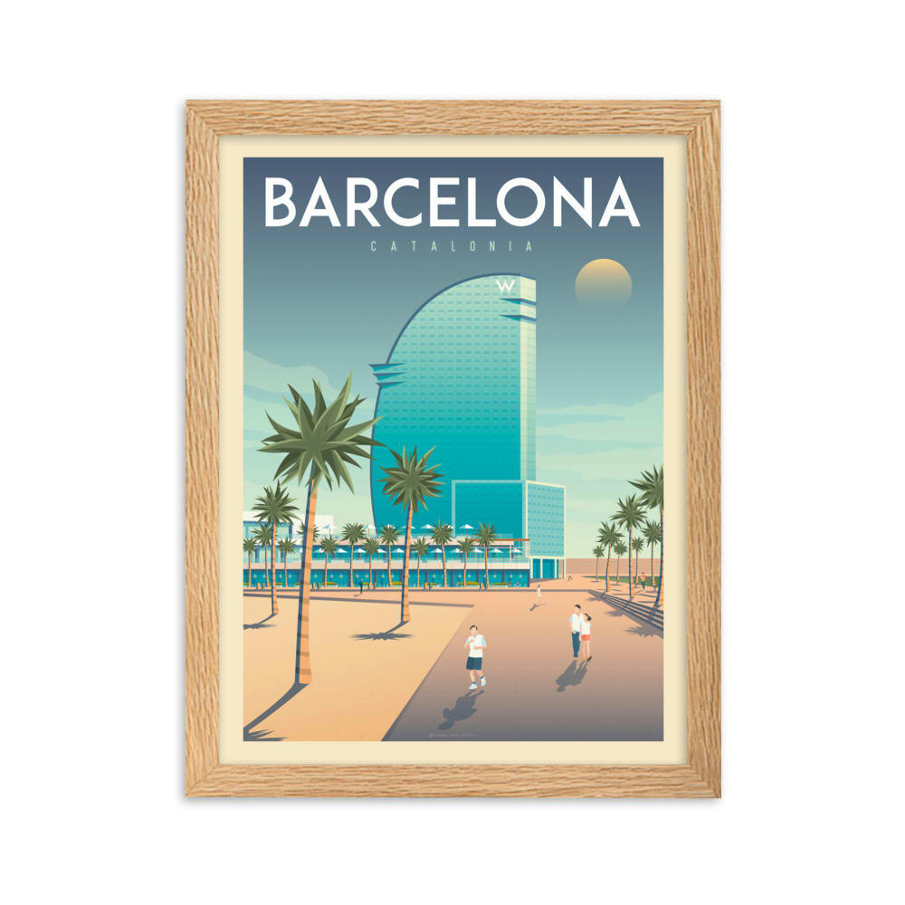 - Affiche Barcelone Espagne - Hotel W avec Cadre (Bois) 21x29,7 cm