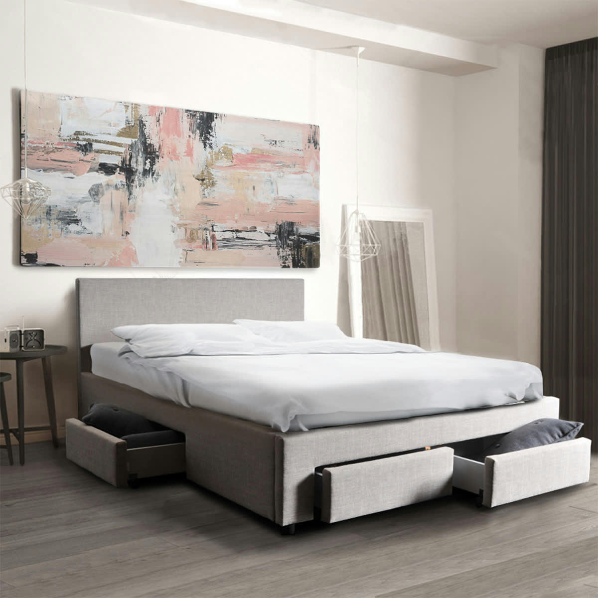 - Lit 140x190 sommier inclus et 4 tiroirs côme girs clair