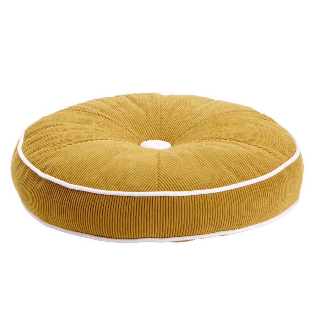 Coussin rond côtelé façon tranche de citron jaune Ø35cm