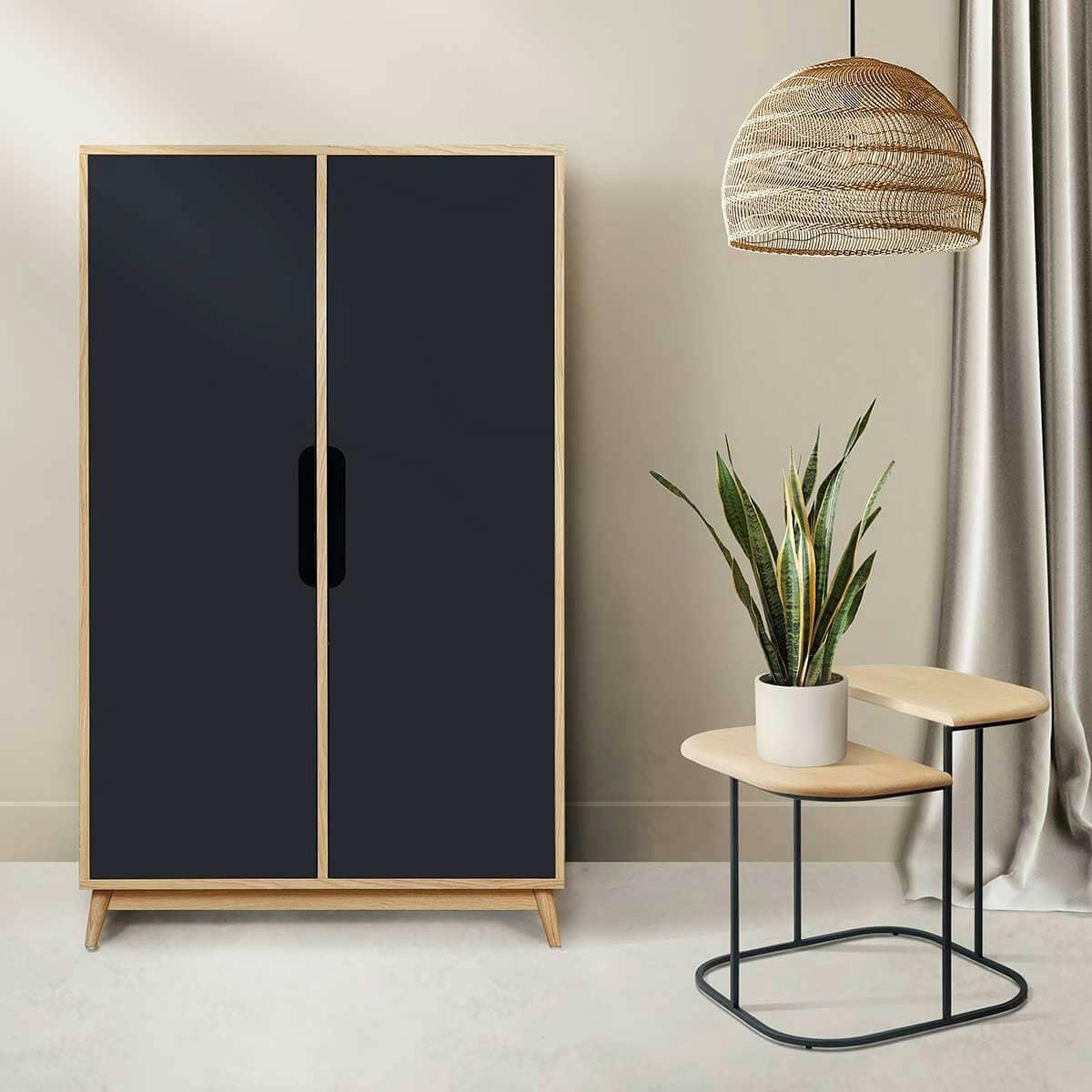 FLAK - Petite penderie couleur chene et gris anthracite, 2 portes - 141*86*40