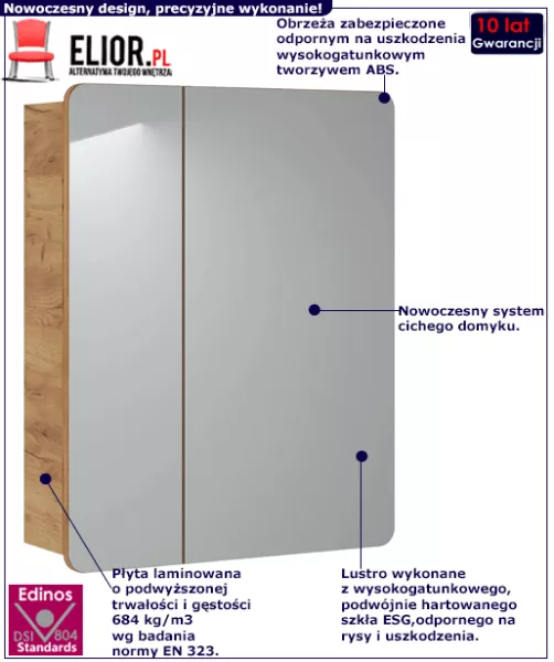 Szafka lazienkowa z lustrem Borneo 13X - dąb craft