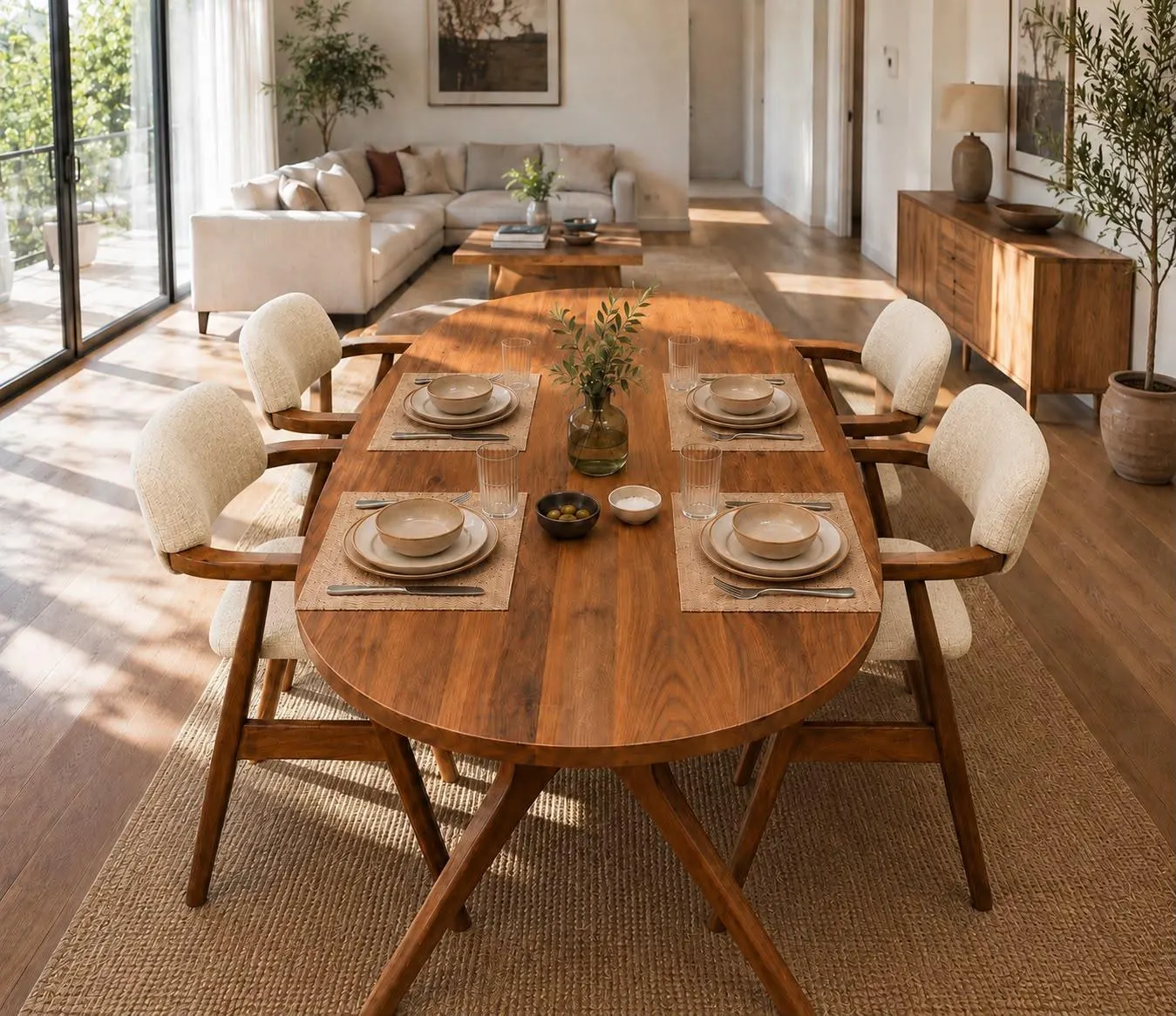 Solid Walnut Oval Dining Table, Handmade Modern Sculptural Base Furniture