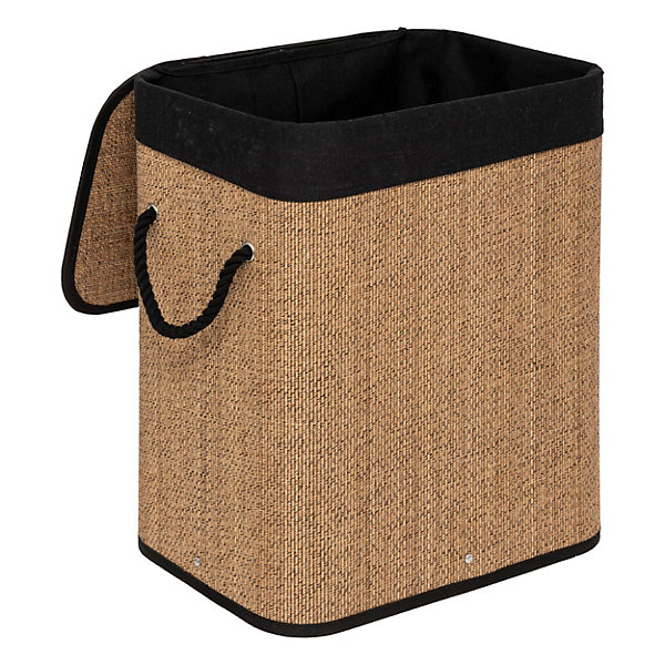Panier à linge bambou et noir 60L avec couvercle l.30 x H.50 x P.41,5 cm, 5Five Simply Smart