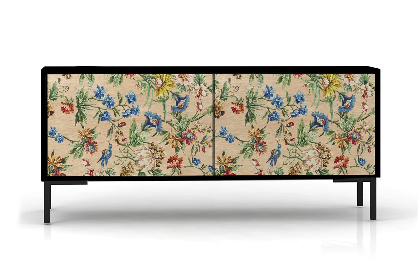 AMAZONIA - Meuble TV 2 portes laqué MDF imprimé floral