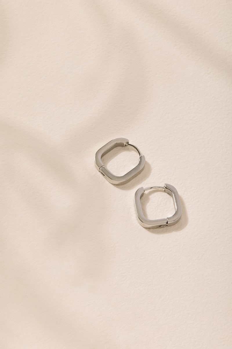 Sasha Stainless Steel Rounded Square Silver Earrings