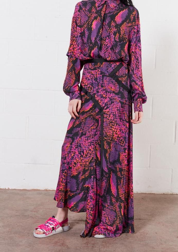 House of Holland Neon Snake Print Midi Skirt In Pink
