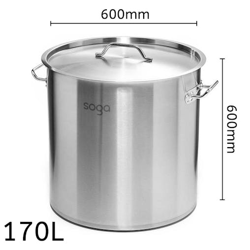 SOGA Stock Pot Thick Stainless Steel 170L 18/10