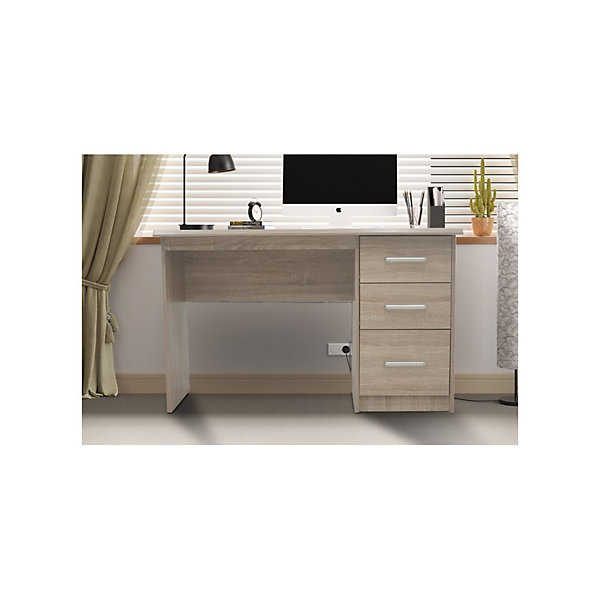 Bureau droit PRAGUE3 tiroirsColoris chene sonomaDesign fonctionnel
