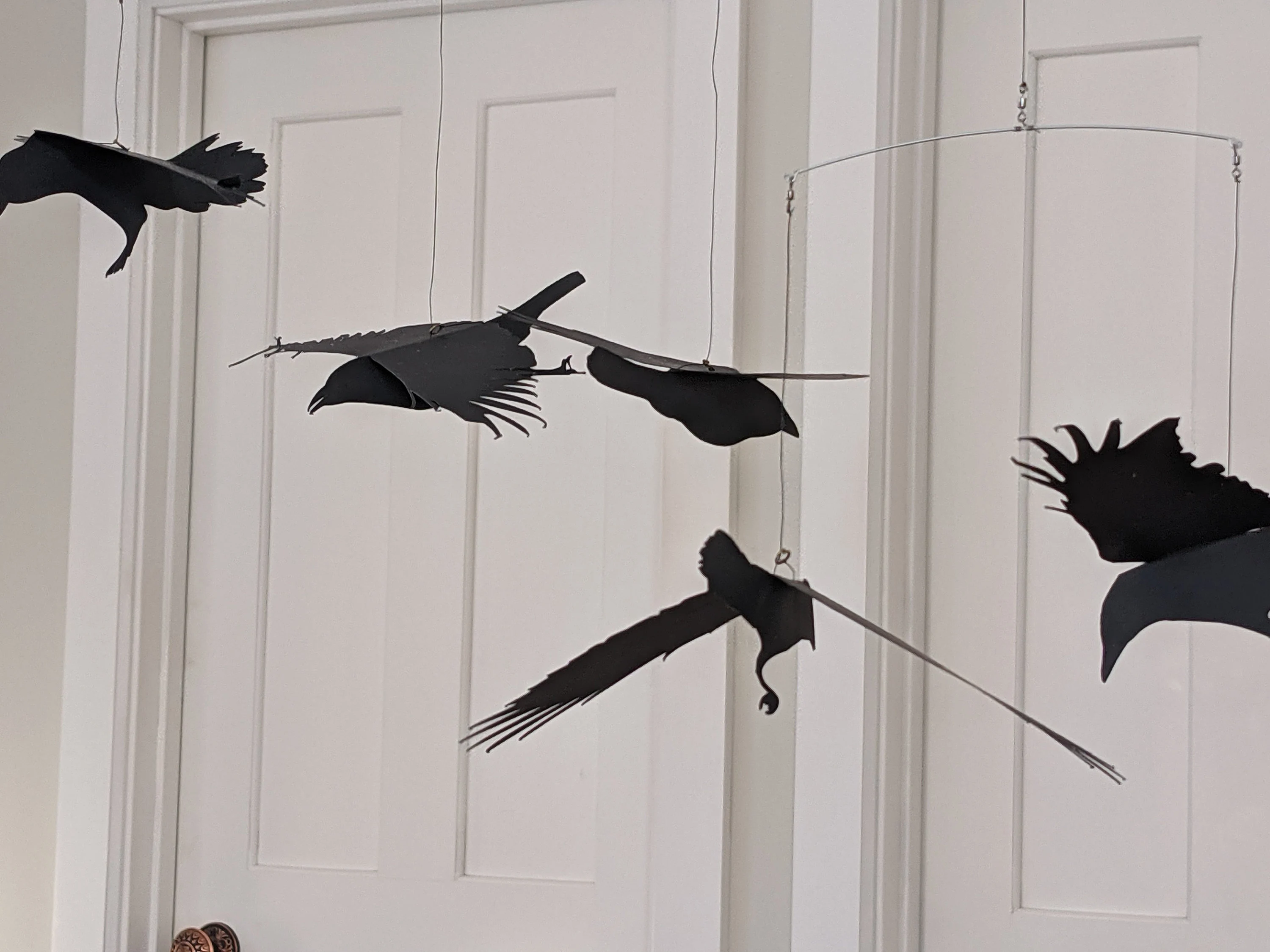 Black Crow Mobile: Flying Bird Art, Handmade Cardstock Decor